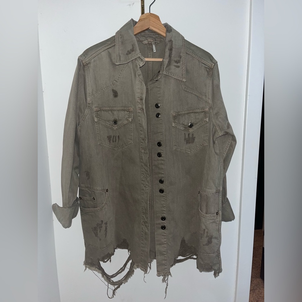 Free People Distressed Olive Green Jacket